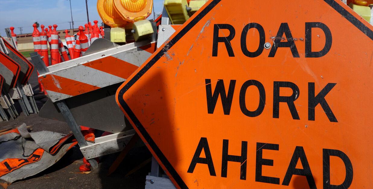 Road work ahead sign